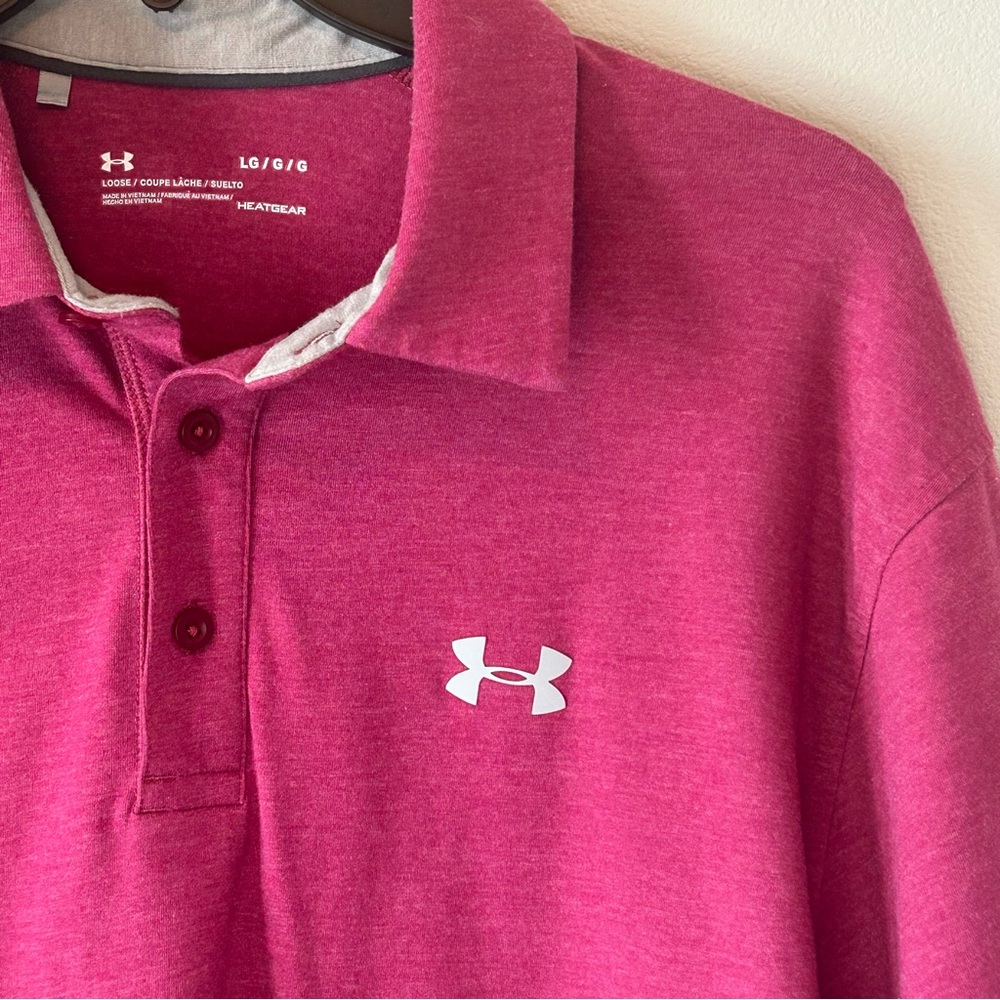 Under Amour Men’s Large Raspberry Color Heatgear Polo.